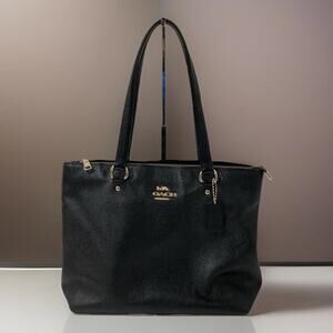 Coach Zip Top Tote 4454 Black Pebbled Leather Shoulder Bag Gold Hardware & Charm